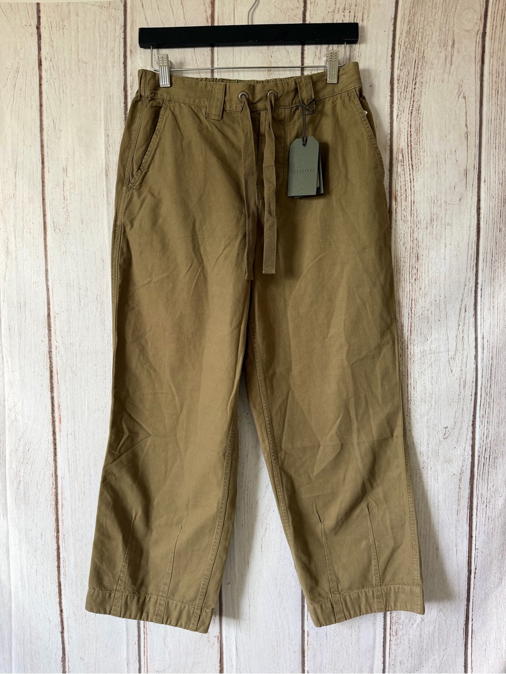 AllSaints NWT Khaki Tan Utility Trousers Drawstring Waist Wide Leg Pants